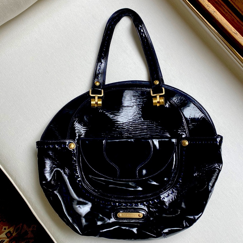 Authentic VERSACE NWOT Navy Patent leather Purse